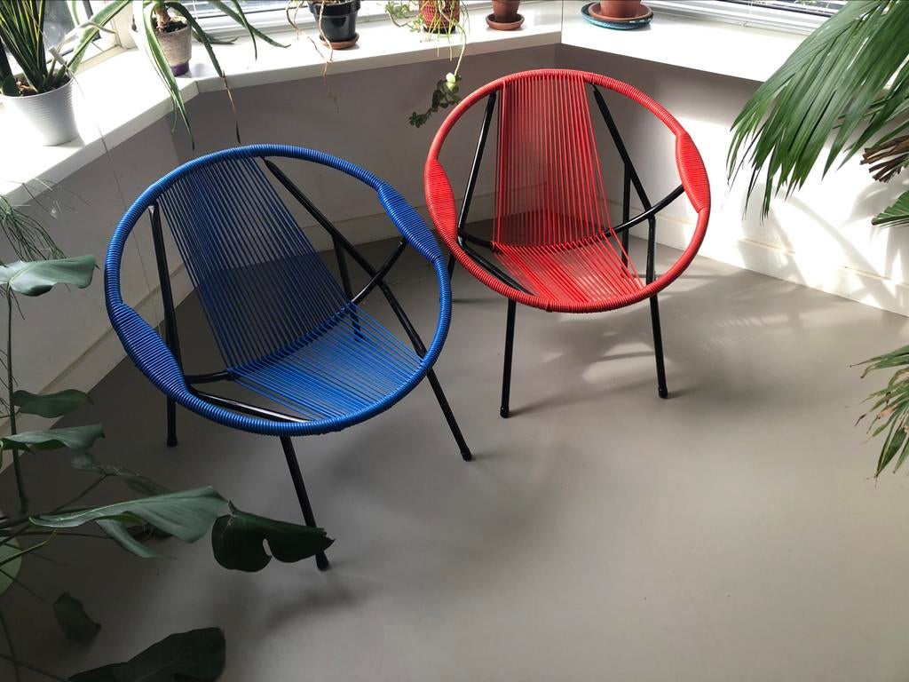 Twee vintage draadstoelen (Spimeta Harkema?) – jaren ’50, Ophalen, Gebruikt