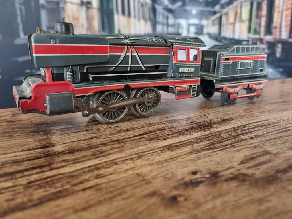 Vintage blikken speelgoedtrein JD 1956, Overige merken, Gebruikt, Ophalen of Verzenden, Gelijkstroom
