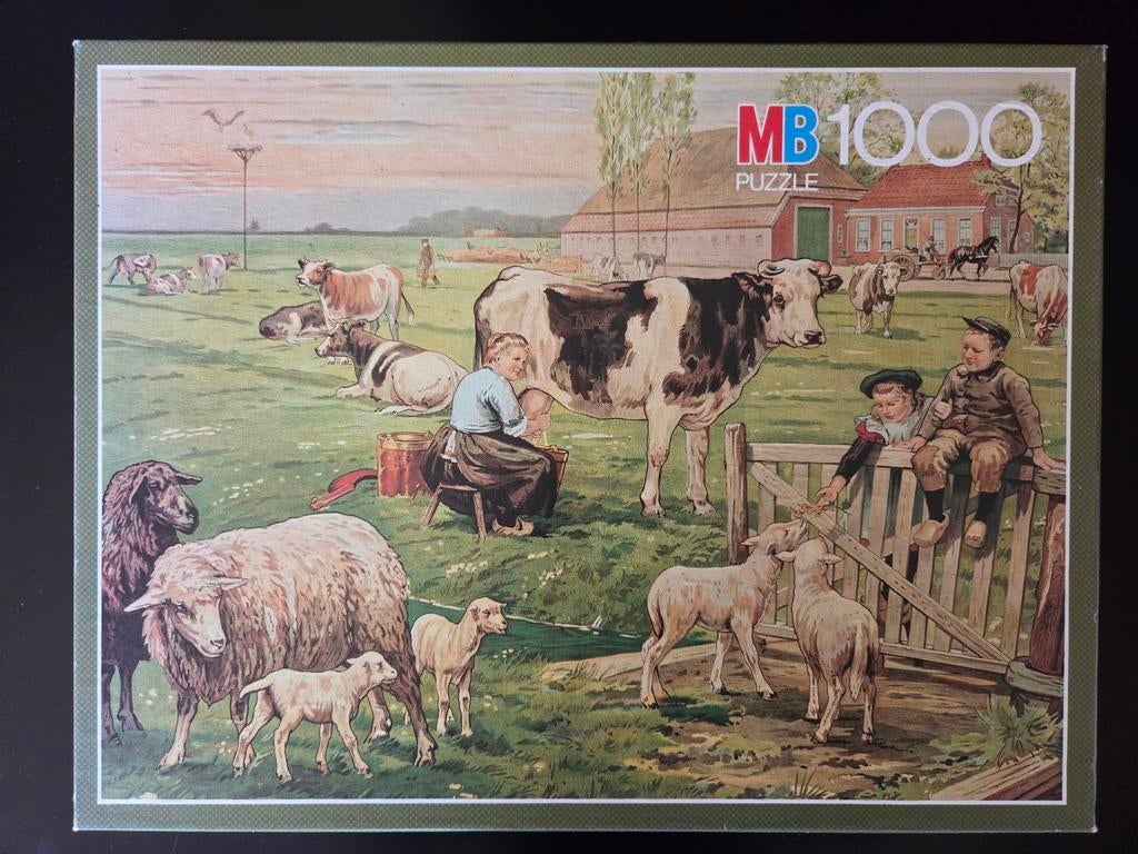 Mb puzzle jetses 1000 stukjes in de weide puzzel, Ophalen of Verzenden, 500 t/m 1500 stukjes, Gebruikt