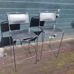 2 Vintage Barkrukken Leer en Chroom/Krukken/Italiaans/1980, Huis en Inrichting, Barkrukken, Ophalen, Gebruikt, -, -