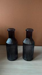 Twee grote, blauwe, glazen vazen., Blauw, Ophalen of Verzenden, Minder dan 50 cm, Glas
