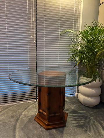 Vintage eettafel (bijzettafel, glas, facet, koloniaal) beschikbaar voor biedingen