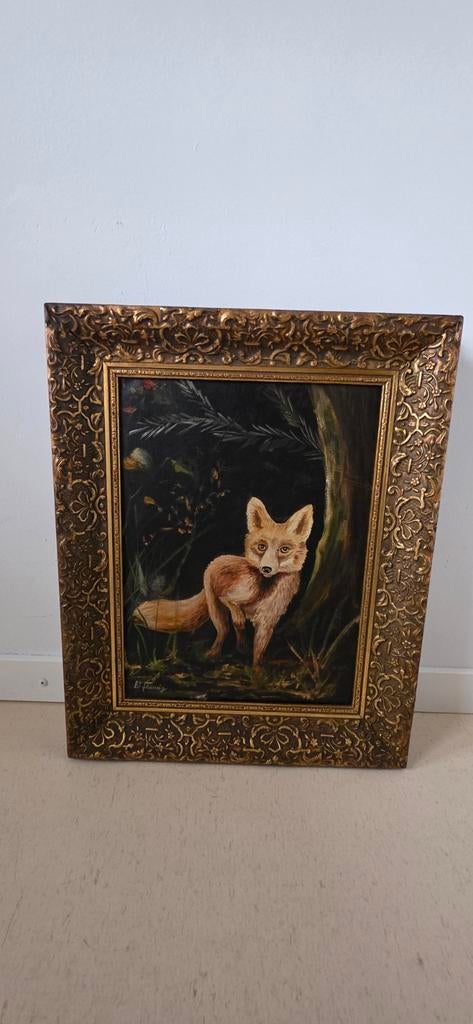 Schilderij van een vos in het bos, Antiek en Kunst, Kunst | Schilderijen | Klassiek, Ophalen