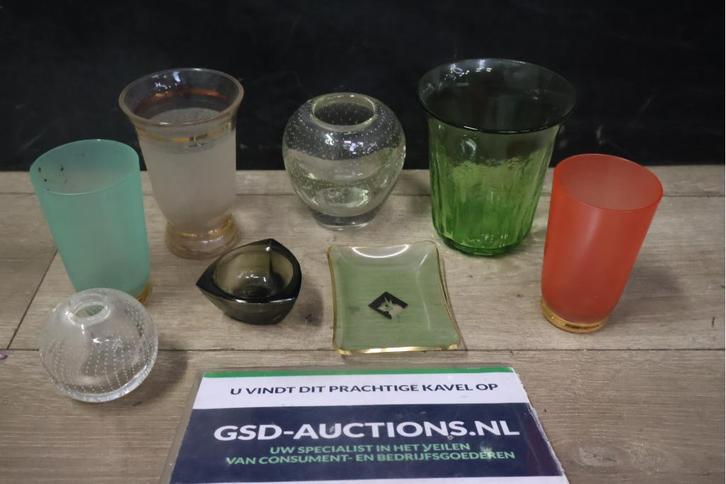 Mix van 8 Glazen Vaasjes/Glaasjes & Schoteltjes, Antiek en Kunst, Curiosa en Brocante, Ophalen of Verzenden