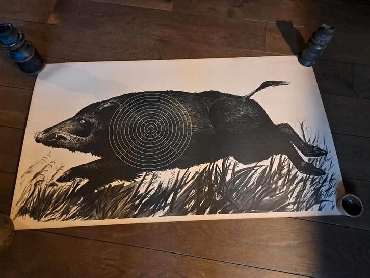 Antieke kartonnen schietschijf wildzwijn, Antiek en Kunst, Curiosa en Brocante, Ophalen of Verzenden