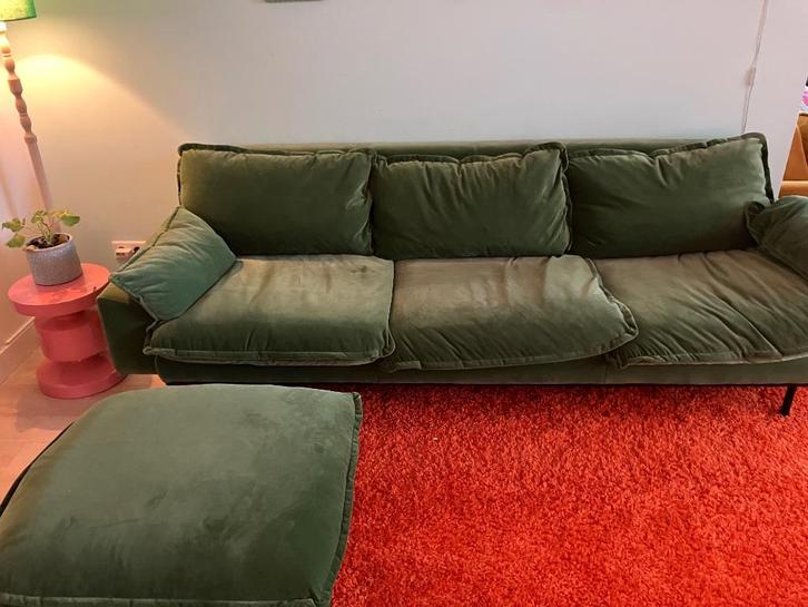 Retrobank HK Living (3 zits) inclusief hocker, Huis en Inrichting, Banken | Bankstellen, Gebruikt, Rechte bank, Driepersoons, 200 tot 250 cm