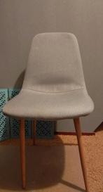jysk eetkamerstoel met grijze stof en houtlook pootjes, Huis en Inrichting, Stoelen, Gebruikt, Ophalen of Verzenden, Metaal, Grijs
