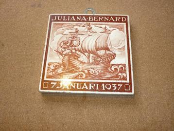 Oude wandtegel Mosa Juliana - Bernhard 1937 in goede staat beschikbaar voor biedingen