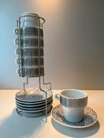Espressokopjes Pt met schoteltjes en rek, Huis en Inrichting, Keuken | Servies, Gebruikt, Keramiek, Ophalen of Verzenden, Overige stijlen
