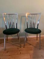 Vintage Bistro Stoel Chroom Donkergroen Velours, Huis en Inrichting, Stoelen, Ophalen, Gebruikt, Overige kleuren, Metaal