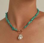 Turquoise ketting met parel, Sieraden, Tassen en Uiterlijk, Ophalen of Verzenden, Nieuw, Blauw, Overige materialen