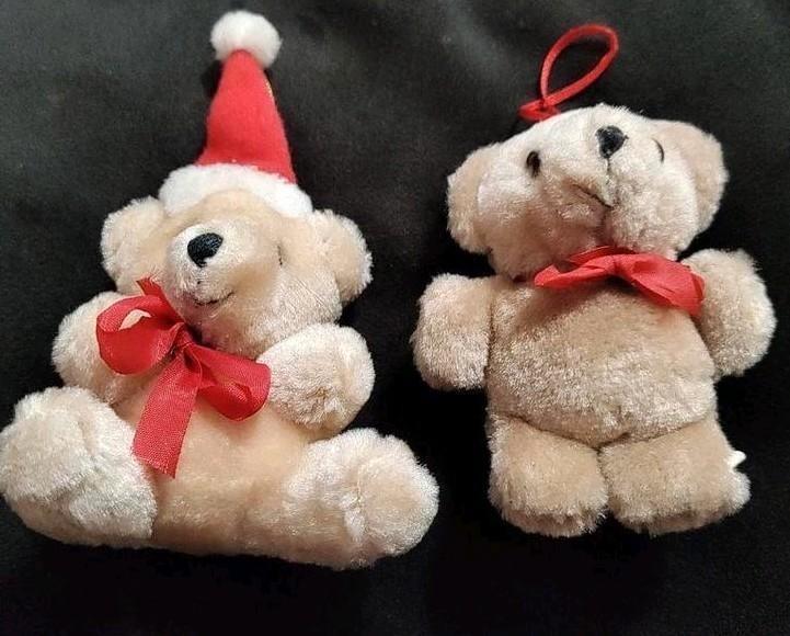 Vintage 2 kleine schattige kerst beren hangers 10 cm, Diversen, Kerst, Zo goed als nieuw, Verzenden