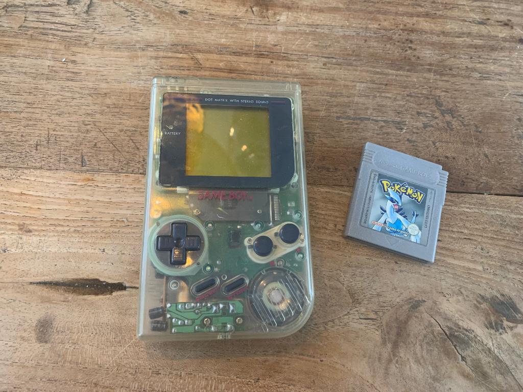 Gameboy classic transparant limited edition + Pokémon silver, Gebruikt, 1 speler, Ophalen of Verzenden, Role Playing Game (Rpg)