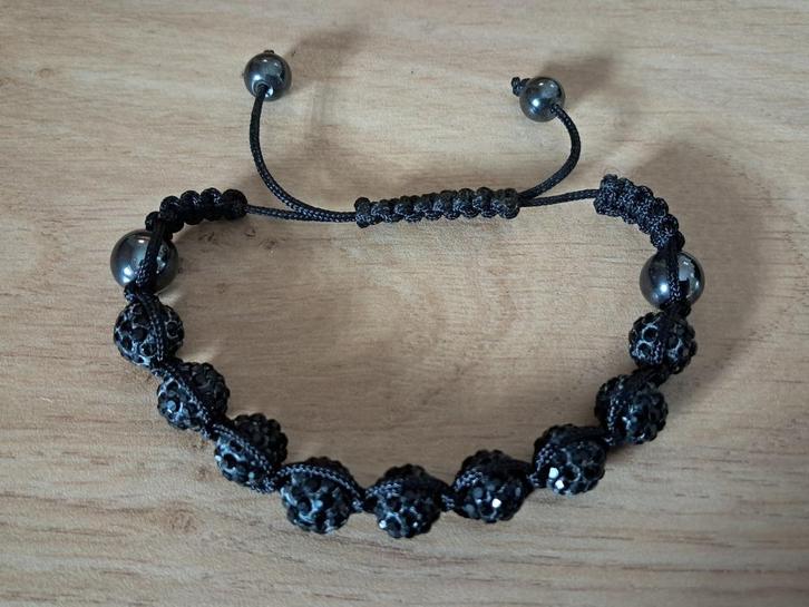 Armband Shamballa zwart, Sieraden, Tassen en Uiterlijk, Armbanden, Zo goed als nieuw, Overige materialen, Zwart, Met strass, Ophalen of Verzenden