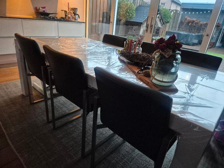 Eettafel met 6 stoelen, Huis en Inrichting, Tafels | Eettafels, Gebruikt, 100 tot 150 cm, 200 cm of meer, Vijf personen of meer