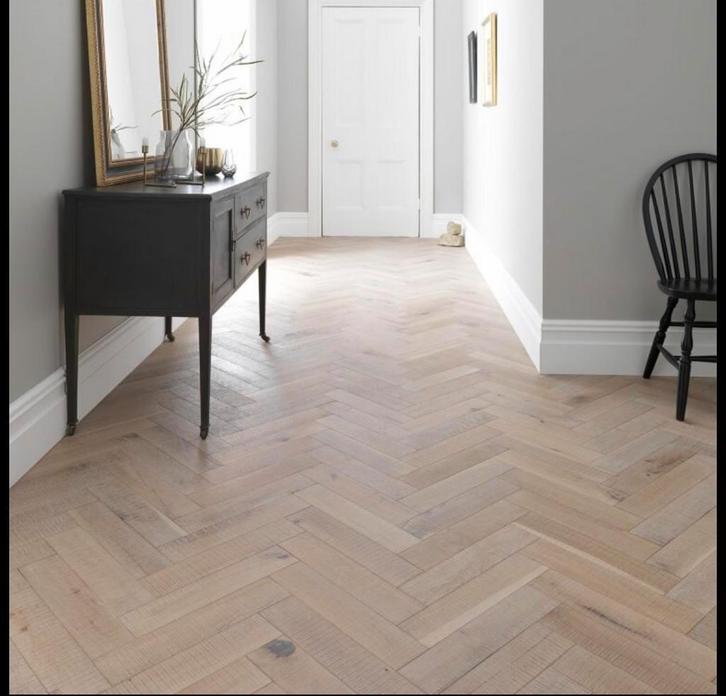 EIKEN VISGRAAT PARKET KANT EN KLAAR GEOLIED, Huis en Inrichting, Stoffering | Vloerbedekking, Nieuw, Parket, Wit, Ophalen of Verzenden