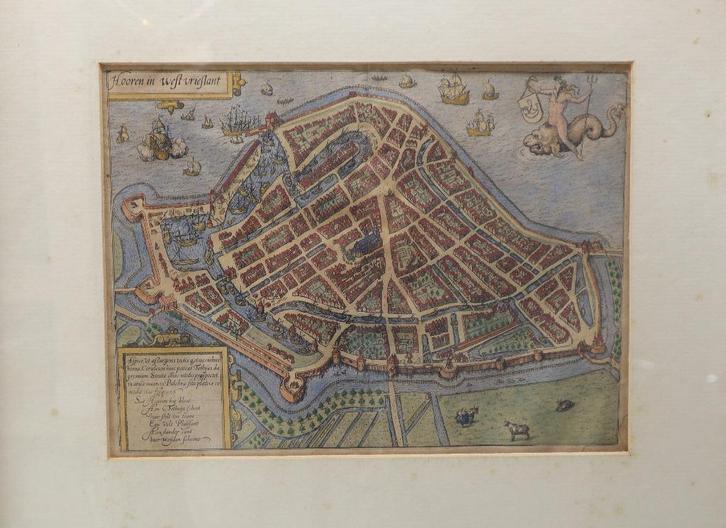 Antieke gravure stadsplattegrond Hoorn 17e eeuw, Antiek en Kunst, Kunst | Etsen en Gravures, Ophalen of Verzenden