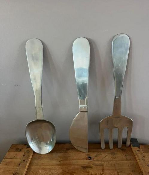 60 cm. Groot Muur Bestek ; Vork / Mes en Lepel, met ophang, Huis en Inrichting, Keuken | Bestek, Zo goed als nieuw, Los bestek
