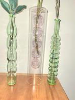 Vintage & Moderne Vazen  - Groen & Roze bubble vase vaas, Ophalen of Verzenden, Minder dan 50 cm, Groen, Glas