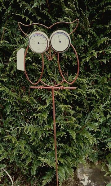 Mooie Uil tuinsteker met thermometer en hygrometer, bruin beschikbaar voor biedingen