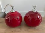 Vintage retro rode glazen bollampen hanglamp rood glas lamp, Ophalen of Verzenden