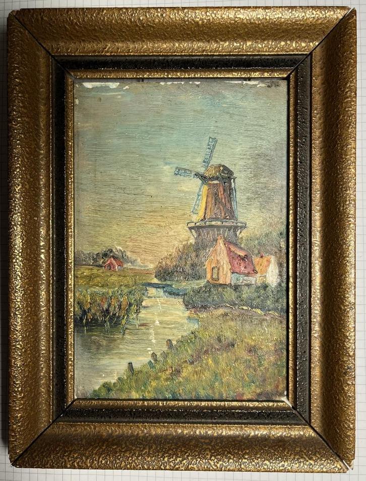 Schilderij op tegel + lijst - Molen, Antiek en Kunst, Kunst | Schilderijen | Klassiek, Ophalen of Verzenden