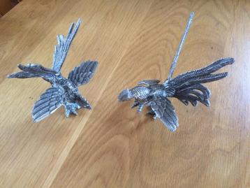 RUILEN: mooie set verzilverde vechtende kemphanen beschikbaar voor biedingen