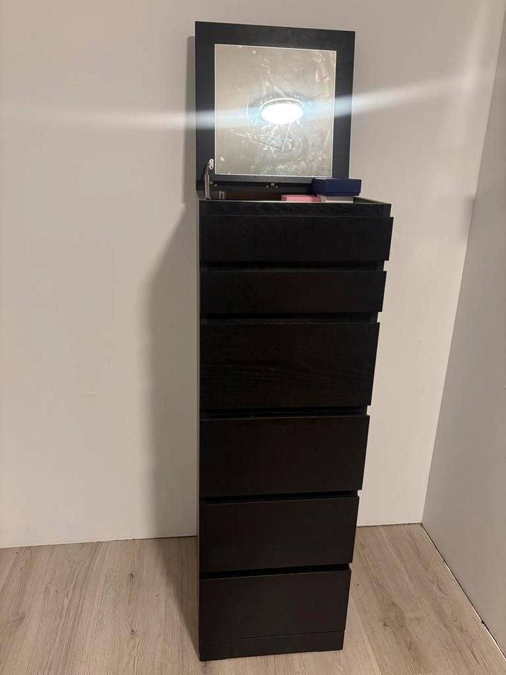 IKEA Malm ladekast met spiegel, Huis en Inrichting, Kasten | Ladekasten, Gebruikt, 100 tot 150 cm, 50 tot 100 cm, 25 tot 50 cm