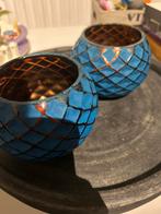 Blauwe windlichten 2 stuk heel mooi, Ophalen of Verzenden, Zo goed als nieuw, Overige materialen, Minder dan 25 cm
