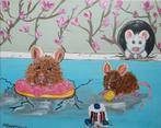 Schilderij Muizen snoep feestje vrolijk acryl op canvas, Ophalen of Verzenden