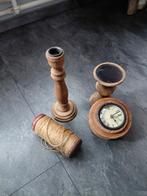 Houten Decoratie Set - Kaarsenstandaard, Klok, Touw 5.00€ st, Ophalen