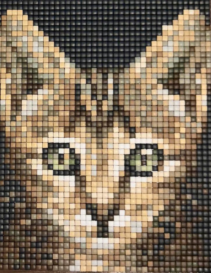 Pixelart Kat op Basisplaat, Antiek en Kunst, Kunst | Overige Kunst, Ophalen of Verzenden