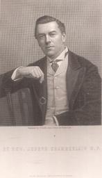 Portret Joseph Chamberlain Brits Staatsman Staalgravure 1886, Antiek en Kunst, Ophalen of Verzenden