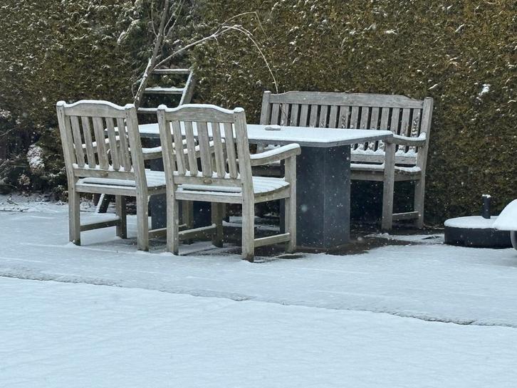Natuursteen tuintafel - betonlook, Tuin en Terras, Tuintafels, Gebruikt, Rechthoekig, Overige materialen, Ophalen