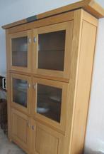 Blank eiken vitrine kast met glazen deurtjes en verlichting, Huis en Inrichting, Ophalen, 150 tot 200 cm, 25 tot 50 cm, Gebruikt