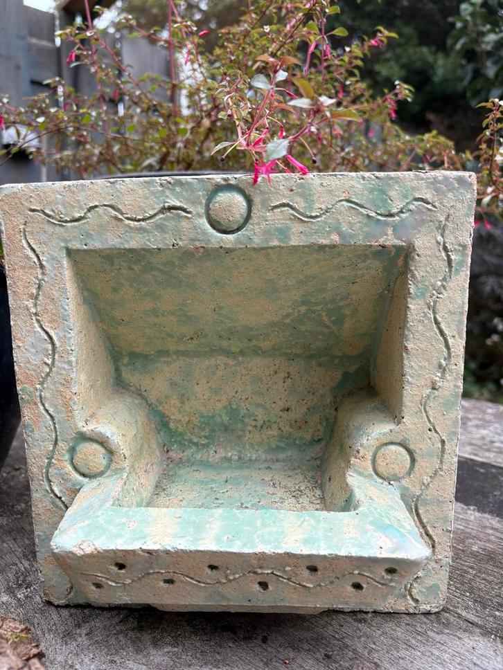Antieke Wijwaterbak Kerk - Mintgroen, Tuin en Terras, Bloempotten, Gebruikt, Beton, Binnen, Minder dan 40 cm, Minder dan 25 cm