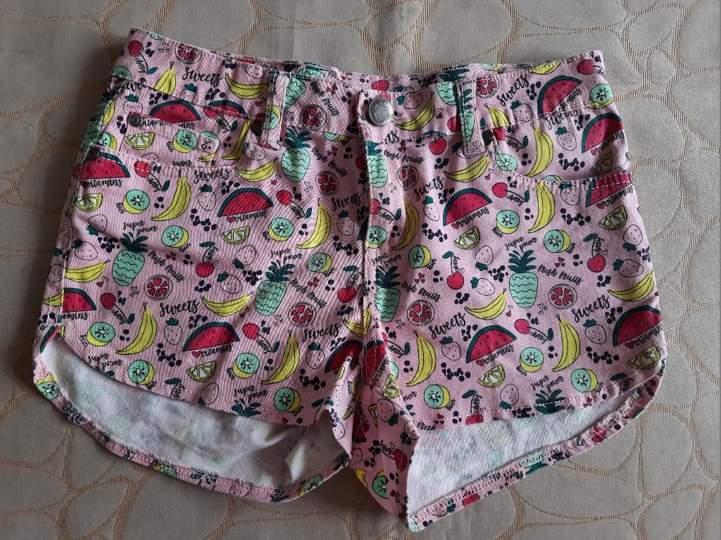 Korte broek met fruitmotief - YFK - maat 158 - roze, Meisje, YFK, Zo goed als nieuw, Ophalen