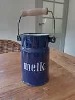 blauwe emaille melkkan met opschrift, Antiek en Kunst, Ophalen of Verzenden
