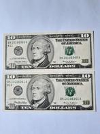 2x10 dollar 1999 usa ongebruikt Opeenvolgende f.20.12, Postzegels en Munten, Bankbiljetten | Amerika, Ophalen of Verzenden, Noord-Amerika