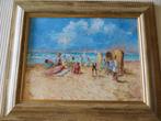 schilderij strand gezicht., Antiek en Kunst, Ophalen of Verzenden