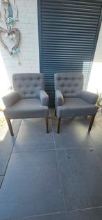 Set van 4 grijze fauteuils met knopen, Hout, Gebruikt, Klassiek, 75 tot 100 cm