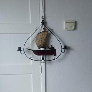  Vintage wand Zeilboot met twee kaarsen houder 48 x 5 beschikbaar voor biedingen