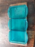 Vintage houten plank met 3 glazen schaaltjes, Huis en Inrichting, Keuken | Tupperware, Ophalen of Verzenden, Zo goed als nieuw