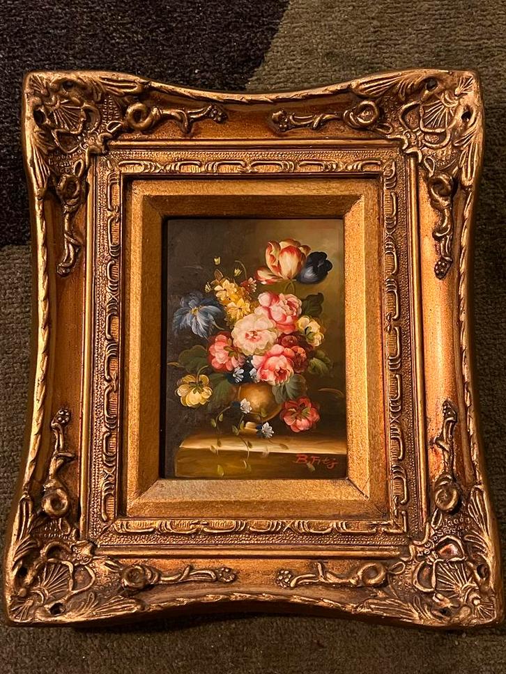 Bloemenstilleven in vergulde lijst, Antiek en Kunst, Kunst | Schilderijen | Klassiek, Ophalen of Verzenden