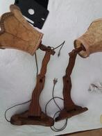 Vintage Houten wand lampen met Lederen Kappen, Hout, Vintage, Ophalen of Verzenden, Zo goed als nieuw
