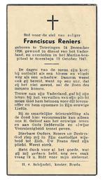 F.Reniers.  Teteringen 1926 Soerabaja 1947  Oorlog, Verzenden, Bidprentje