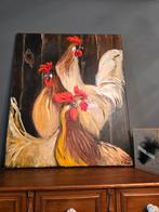 Schilderij op doek M Weski. Kippen. 60 x 50 cm en 2 cm dik., Ophalen of Verzenden