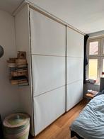 Schuifdeuren van witte stof met eikenhouten details, Ophalen, Overige materialen, 200 cm of meer, Zo goed als nieuw