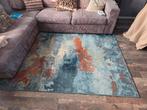 Modern blauw en oranje vloerkleed, Ophalen, Bruin, 100 tot 150 cm, Zo goed als nieuw