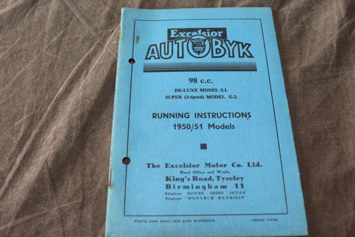 Excelsior 98cc Luxe S1 Super G2 1950 /51 instruction manual, Motoren, Handleidingen en Instructieboekjes, Overige merken, Ophalen of Verzenden